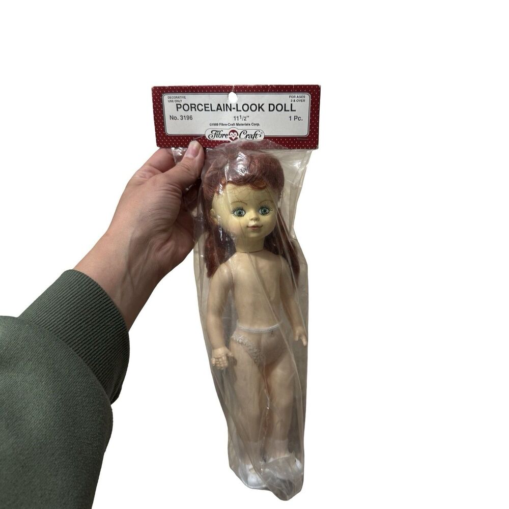 NEW Vintage Porcelain Look 11.5” Doll FIBRE CRAFT 3196 — Sealed New 1989 NOS
